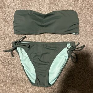 Victoria's Secret Olive Green Strapless Bikini Set with Light Mint Lining
